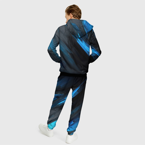 Мужской 3D костюм с принтом Синяя краска на черном фоне, вид сзади #2