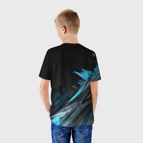 Детская футболка 3D с принтом Абстрактные синие брызги, вид сзади #2