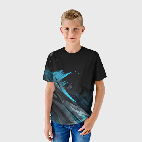 Детская футболка 3D с принтом Абстрактные синие брызги, фото на моделе #1