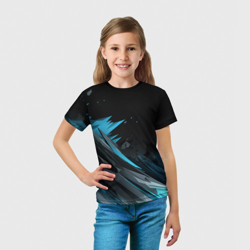 Детская футболка 3D с принтом Абстрактные синие брызги, вид сбоку #3