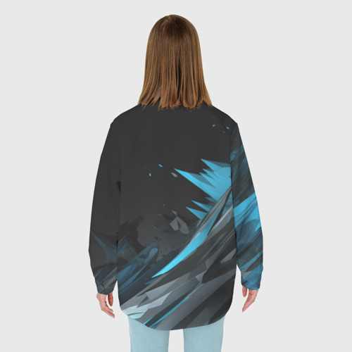 Женская рубашка oversize 3D с принтом Абстрактные синие брызги, вид сзади #2