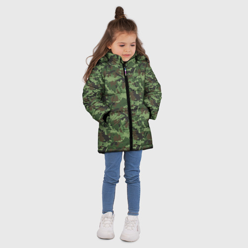 Зимняя куртка для девочек 3D с принтом Камуфляж зелёный, вид сбоку #3