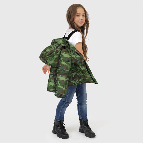 Зимняя куртка для девочек 3D с принтом Камуфляж зелёный, фото #4