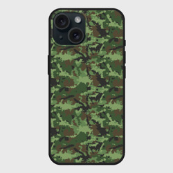 Чехол силиконовый для Apple iPhone 15 матовый Камуфляж зелёный
