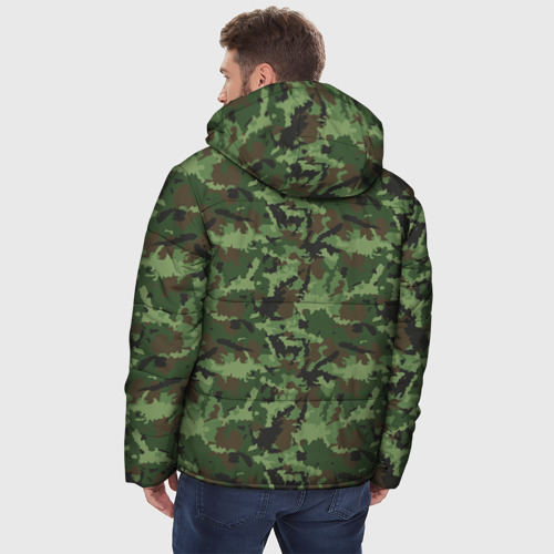 Мужская зимняя куртка 3D с принтом Камуфляж зелёный, вид сзади #2