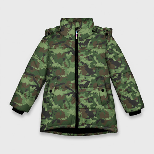 Зимняя куртка для девочек 3D с принтом Камуфляж зелёный, вид спереди #2