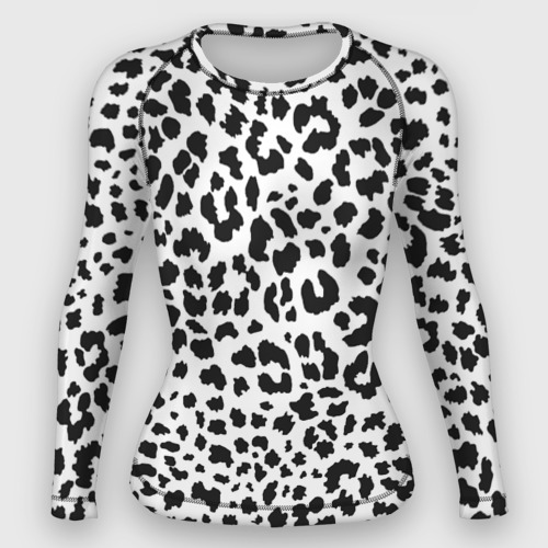 Женский рашгард 3D с принтом Черные леопардовые пятна, вид спереди #2