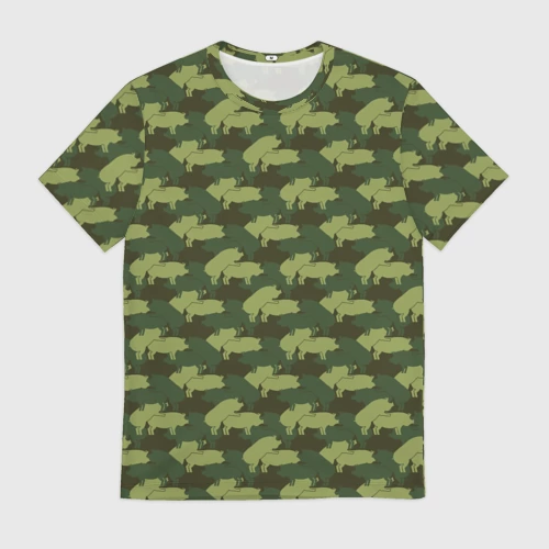 Мужская футболка 3D с принтом Свиньи 18+ камуфляж, вид спереди #2