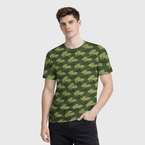 Мужская футболка 3D с принтом Свиньи 18+ камуфляж, фото на моделе #1