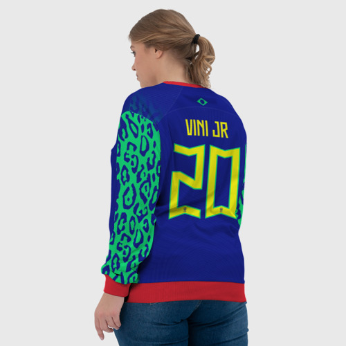 Женский свитшот 3D с принтом Винисиус Жуниор ЧМ 2022 сборная Бразилии гостевая, вид сзади #2