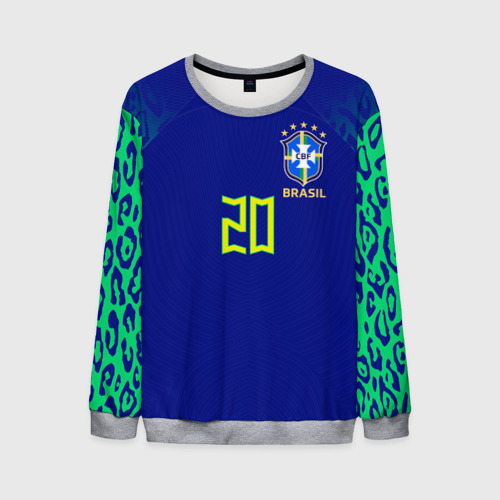Мужской свитшот 3D Винисиус Жуниор ЧМ 2022 сборная Бразилии гостевая, цвет меланж