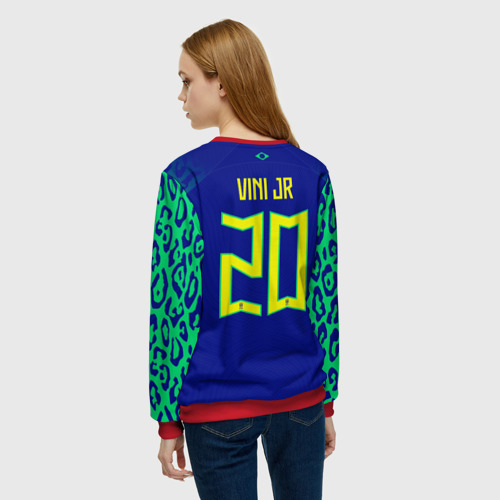 Женский свитшот 3D с принтом Винисиус Жуниор ЧМ 2022 сборная Бразилии гостевая, вид сзади #2