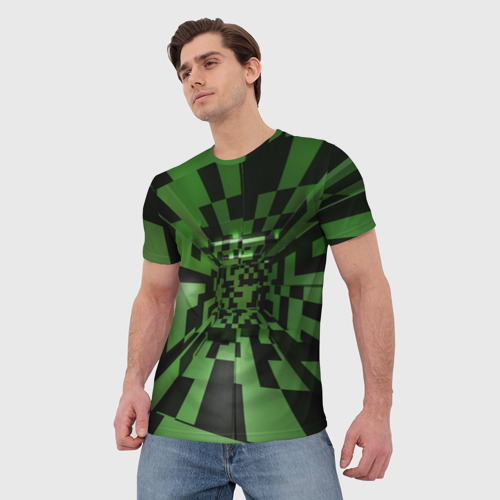Мужская футболка 3D Чёрно-зелёный геометрический коридор, цвет 3D печать - фото 3