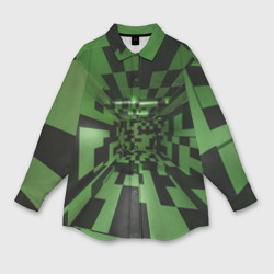 Мужская рубашка oversize 3D Чёрно-зелёный геометрический коридор