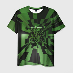 Мужская футболка 3D Чёрно-зелёный геометрический коридор