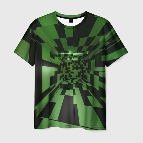 Мужская футболка 3D Чёрно-зелёный геометрический коридор, цвет 3D печать