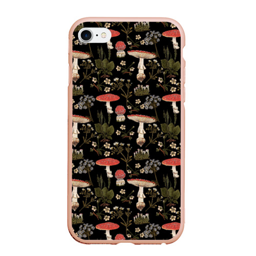 Чехол для iPhone 6/6S Plus матовый с принтом Мухоморы и яблоневые цветы, вид спереди #2