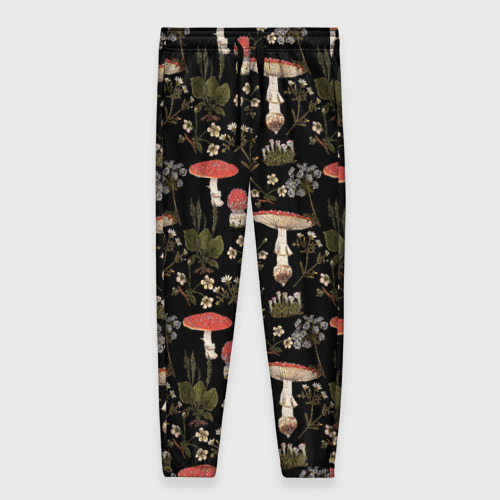 Женские брюки 3D с принтом Мухоморы и яблоневые цветы, вид спереди #2