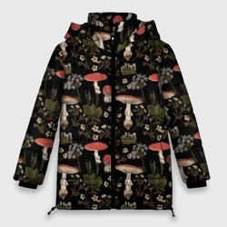 Женская зимняя куртка Oversize Мухоморы и яблоневые цветы