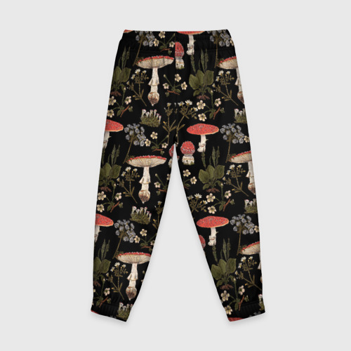 Детские брюки 3D с принтом Мухоморы и яблоневые цветы, вид сзади #1