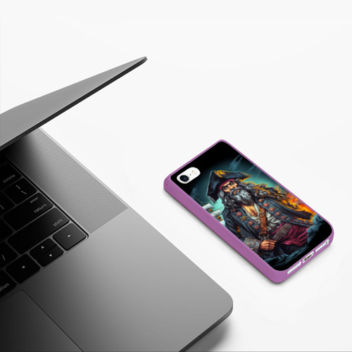 Чехол для iPhone 5/5S матовый Пират и корабль, цвет фиолетовый - фото 5