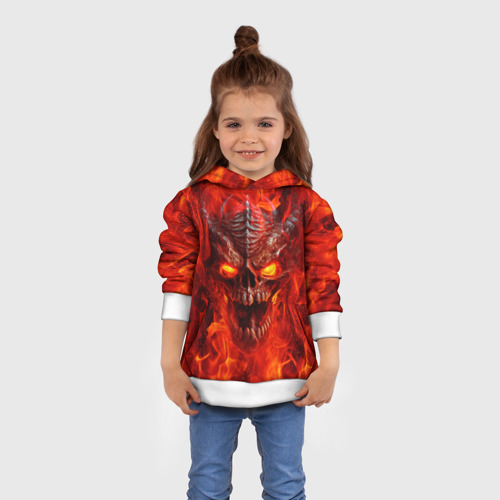 Детская толстовка 3D с принтом Череп дракона в красном пламени, вид сбоку #3