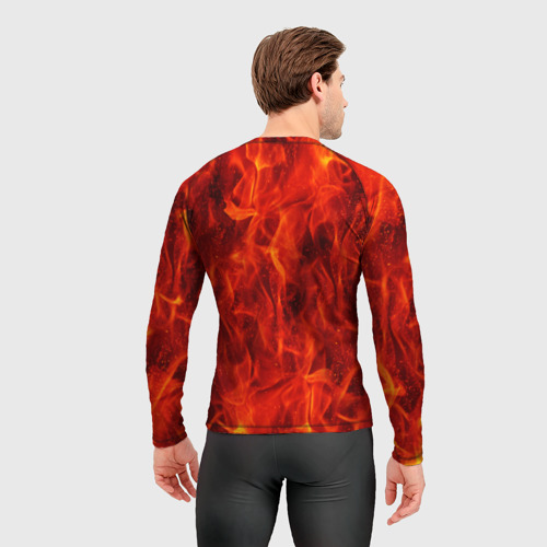 Мужской рашгард 3D с принтом Череп дракона в красном пламени, вид сзади #2
