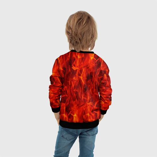 Детский свитшот 3D с принтом Череп дракона в красном пламени, вид сзади #2