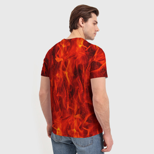 Мужская футболка 3D с принтом Череп дракона в красном пламени, вид сзади #2