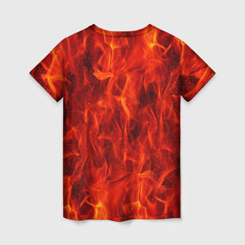 Женская футболка 3D с принтом Череп дракона в красном пламени, вид сзади #1