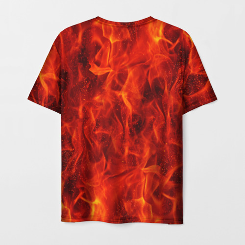 Мужская футболка 3D с принтом Череп дракона в красном пламени, вид сзади #1