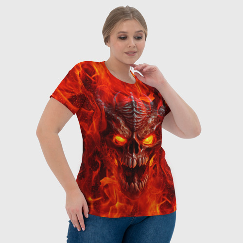 Женская футболка 3D с принтом Череп дракона в красном пламени, фото #4