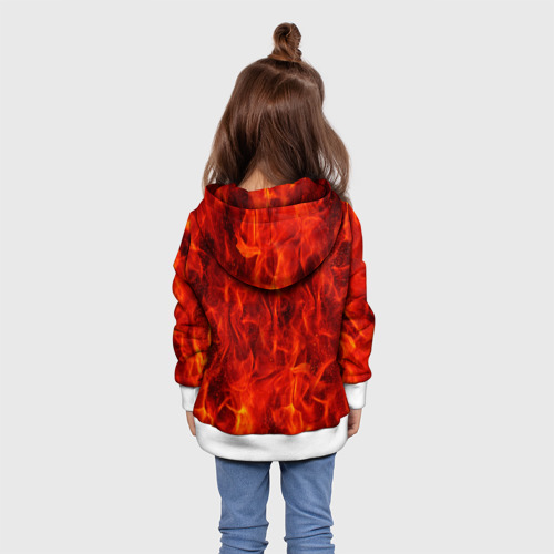 Детская толстовка 3D с принтом Череп дракона в красном пламени, вид сзади #2