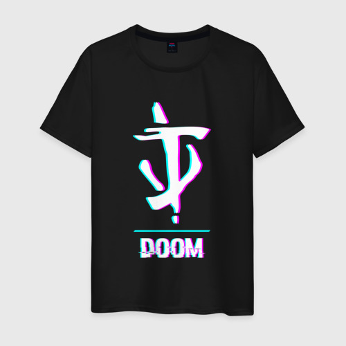 Мужская светящаяся футболка с принтом Doom в стиле glitch и баги графики, вид спереди #2
