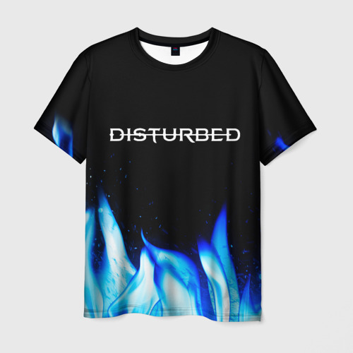 Мужская футболка с принтом Disturbed blue fire, вид спереди №1