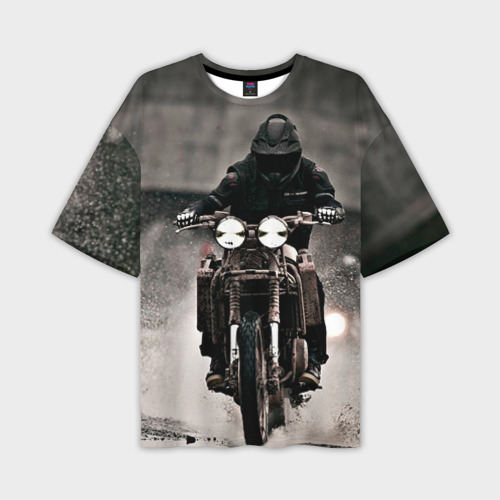 Мужская футболка oversize 3D Мотоцикл в дождь, цвет 3D печать