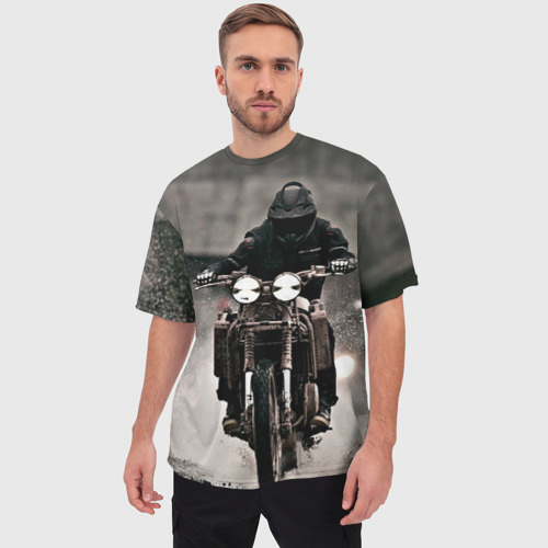 Мужская футболка oversize 3D Мотоцикл в дождь, цвет 3D печать - фото 3
