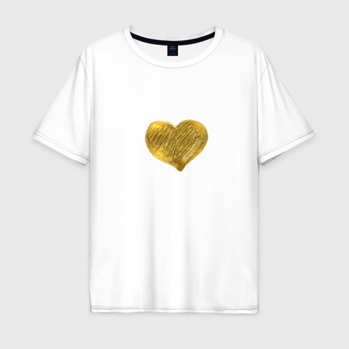 Мужская футболка хлопок Oversize Сердце золотой металлик, цвет белый