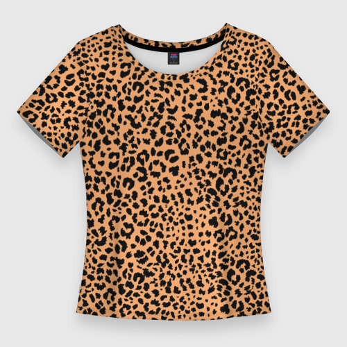Женская приталенная футболка с принтом Оранжевое леопардовое поле, вид спереди №1