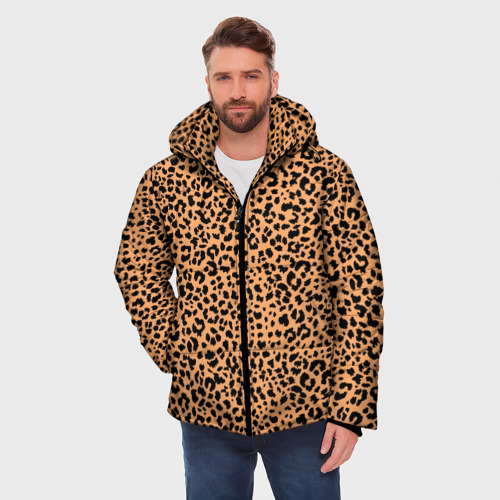 Мужская зимняя куртка 3D Оранжевое леопардовое поле, цвет черный - фото 3