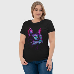 Светящаяся футболка с принтом Неоновый кот для любого человека, вид спереди №4. Цвет основы: черный