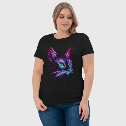 Светящаяся женская футболка с принтом Неоновый кот, фото #4