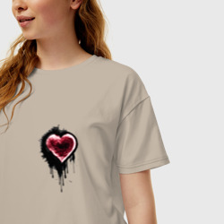 Женская футболка хлопок Oversize Красное сердце - фото 2