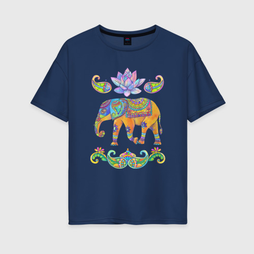 Женская футболка хлопок Oversize с принтом Индийский слон батик, вид спереди #2