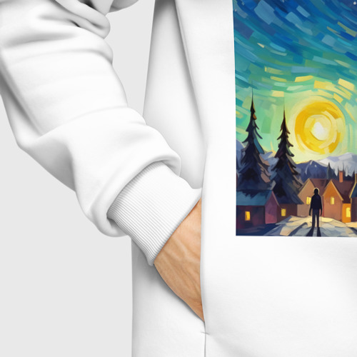 Мужское худи Oversize хлопок Ночной пейзаж в стиле Ван Гога, цвет белый - фото 8