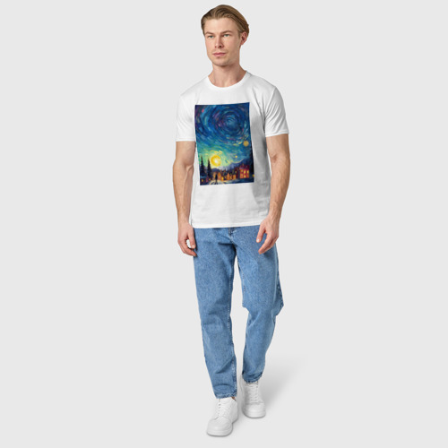 Мужская футболка хлопок Ночной пейзаж в стиле Ван Гога, цвет белый - фото 5