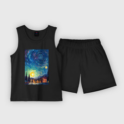 Детская пижама с шортами хлопок Ночной пейзаж в стиле Ван Гога