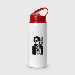 Бутылка для воды с трубочкой Johnny Depp - bw силуэт