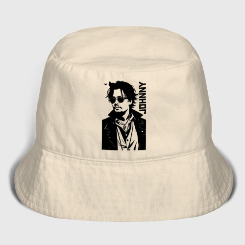 Мужская панама хлопок с принтом Johnny Depp - graphics, вид спереди #2