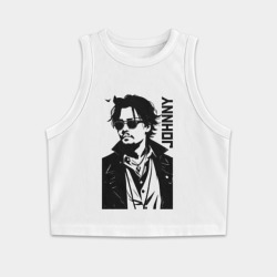 Женская укороченная майка-топ хлопок Johnny Depp - bw силуэт
